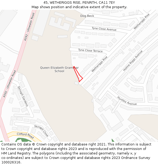 45, WETHERIGGS RISE, PENRITH, CA11 7EY: Location map and indicative extent of plot