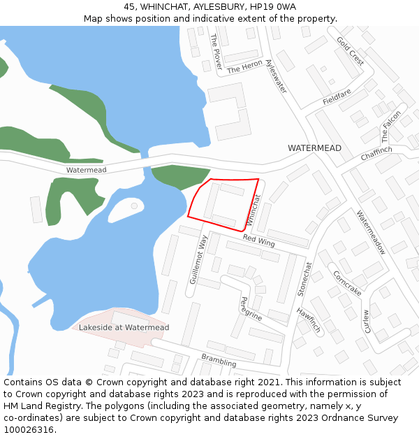 45, WHINCHAT, AYLESBURY, HP19 0WA: Location map and indicative extent of plot