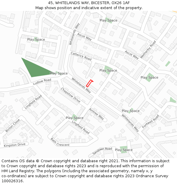 45, WHITELANDS WAY, BICESTER, OX26 1AF: Location map and indicative extent of plot