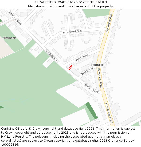 45, WHITFIELD ROAD, STOKE-ON-TRENT, ST6 8JN: Location map and indicative extent of plot