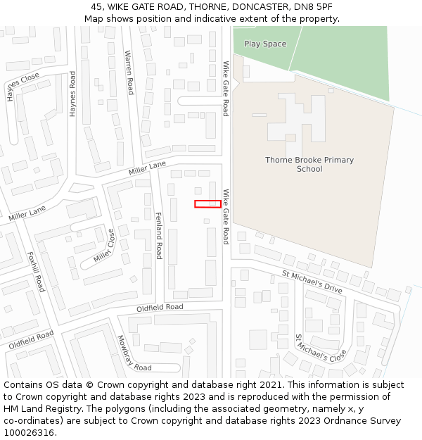 45, WIKE GATE ROAD, THORNE, DONCASTER, DN8 5PF: Location map and indicative extent of plot