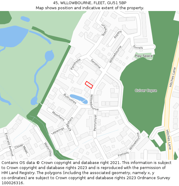 45, WILLOWBOURNE, FLEET, GU51 5BP: Location map and indicative extent of plot