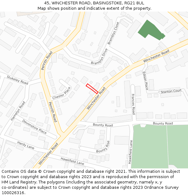 45, WINCHESTER ROAD, BASINGSTOKE, RG21 8UL: Location map and indicative extent of plot