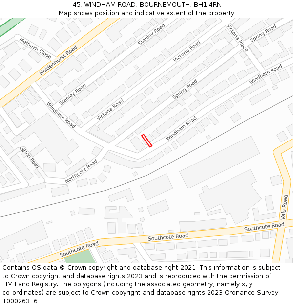 45, WINDHAM ROAD, BOURNEMOUTH, BH1 4RN: Location map and indicative extent of plot