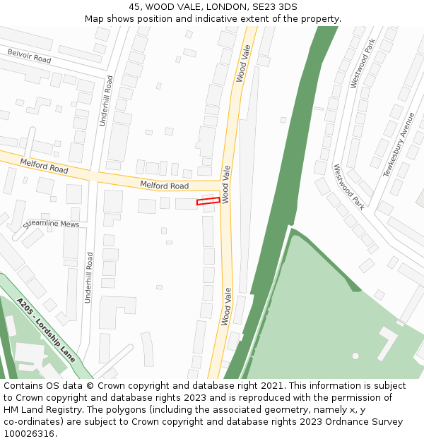 45, WOOD VALE, LONDON, SE23 3DS: Location map and indicative extent of plot
