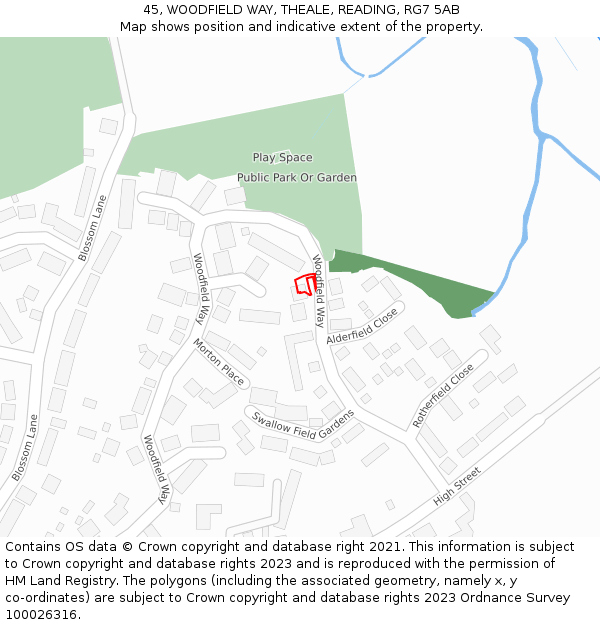 45, WOODFIELD WAY, THEALE, READING, RG7 5AB: Location map and indicative extent of plot