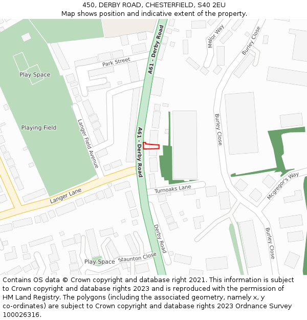 450, DERBY ROAD, CHESTERFIELD, S40 2EU: Location map and indicative extent of plot
