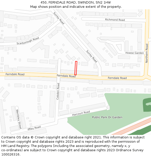 450, FERNDALE ROAD, SWINDON, SN2 1HW: Location map and indicative extent of plot