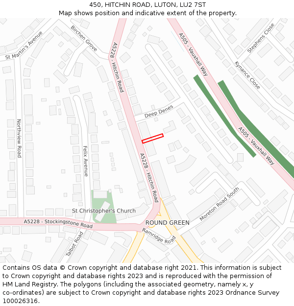 450, HITCHIN ROAD, LUTON, LU2 7ST: Location map and indicative extent of plot