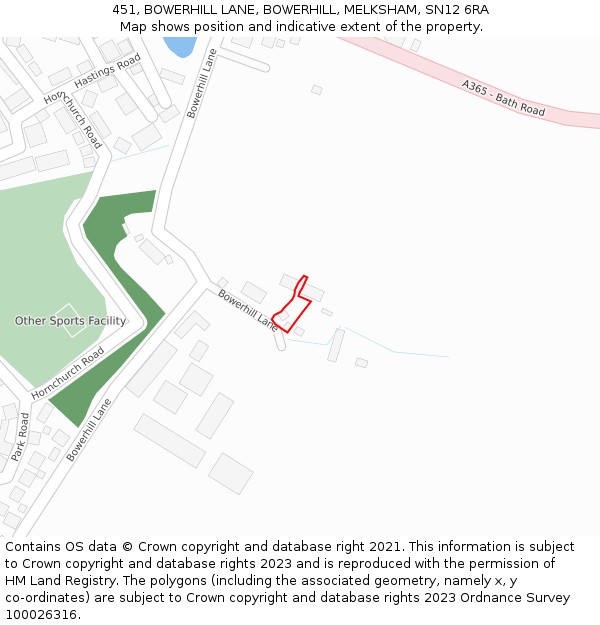 451, BOWERHILL LANE, BOWERHILL, MELKSHAM, SN12 6RA: Location map and indicative extent of plot