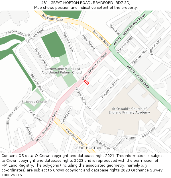 451, GREAT HORTON ROAD, BRADFORD, BD7 3DJ: Location map and indicative extent of plot