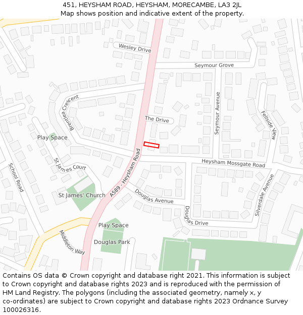 451, HEYSHAM ROAD, HEYSHAM, MORECAMBE, LA3 2JL: Location map and indicative extent of plot