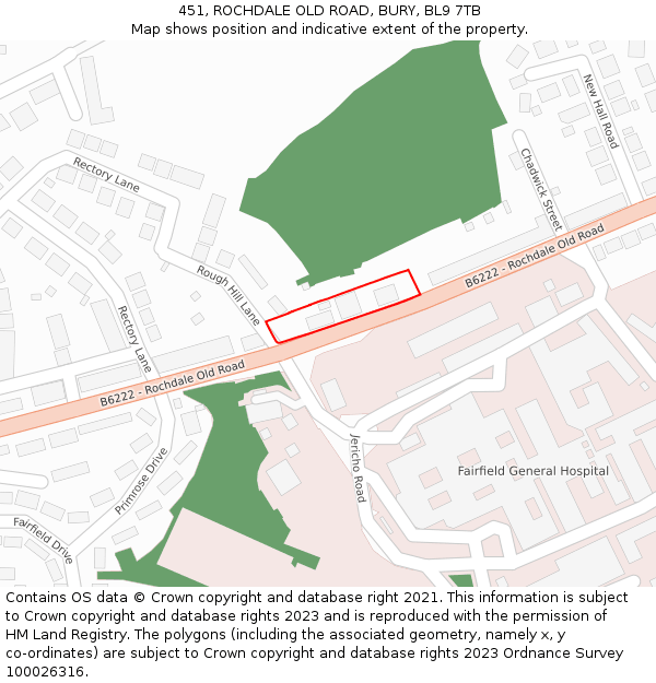 451, ROCHDALE OLD ROAD, BURY, BL9 7TB: Location map and indicative extent of plot