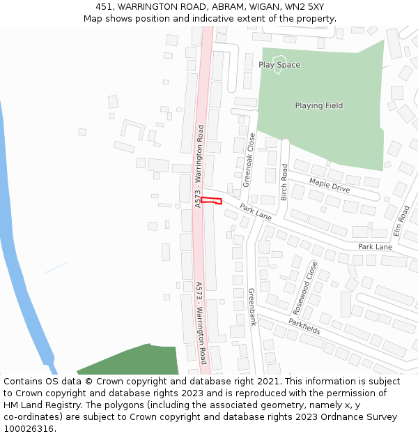 451, WARRINGTON ROAD, ABRAM, WIGAN, WN2 5XY: Location map and indicative extent of plot