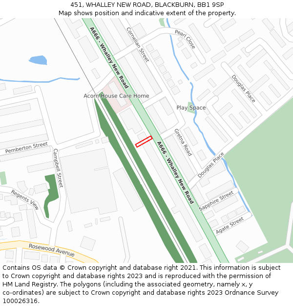 451, WHALLEY NEW ROAD, BLACKBURN, BB1 9SP: Location map and indicative extent of plot