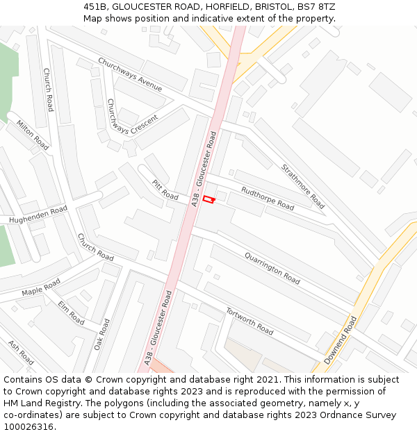 451B, GLOUCESTER ROAD, HORFIELD, BRISTOL, BS7 8TZ: Location map and indicative extent of plot
