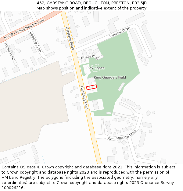 452, GARSTANG ROAD, BROUGHTON, PRESTON, PR3 5JB: Location map and indicative extent of plot