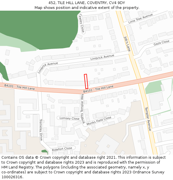 452, TILE HILL LANE, COVENTRY, CV4 9DY: Location map and indicative extent of plot