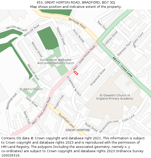 453, GREAT HORTON ROAD, BRADFORD, BD7 3DJ: Location map and indicative extent of plot