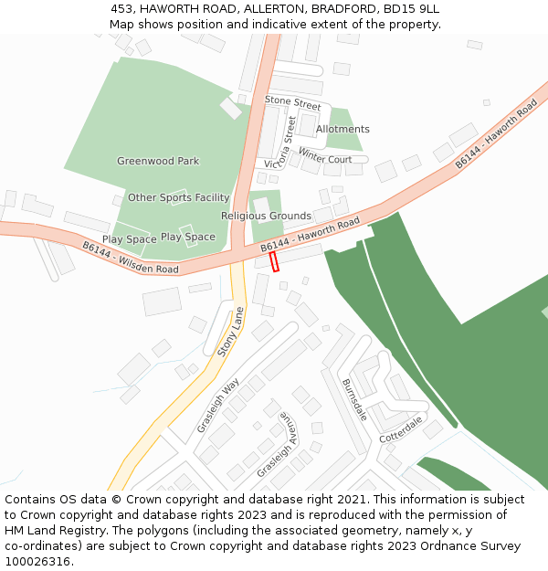 453, HAWORTH ROAD, ALLERTON, BRADFORD, BD15 9LL: Location map and indicative extent of plot