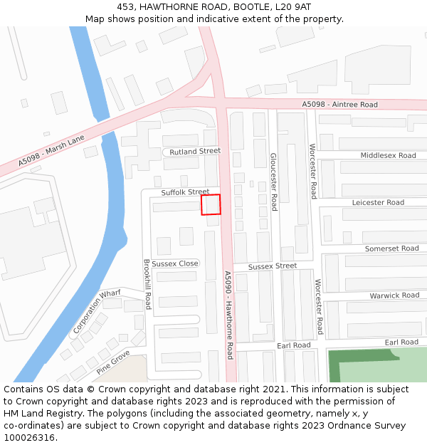 453, HAWTHORNE ROAD, BOOTLE, L20 9AT: Location map and indicative extent of plot