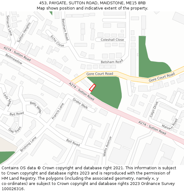 453, PAYGATE, SUTTON ROAD, MAIDSTONE, ME15 8RB: Location map and indicative extent of plot