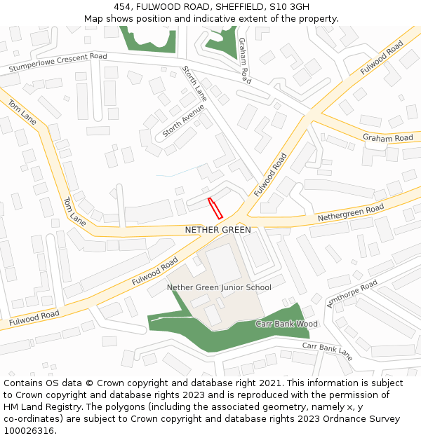 454, FULWOOD ROAD, SHEFFIELD, S10 3GH: Location map and indicative extent of plot