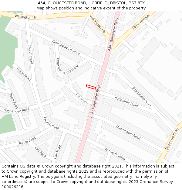 454, GLOUCESTER ROAD, HORFIELD, BRISTOL, BS7 8TX: Location map and indicative extent of plot
