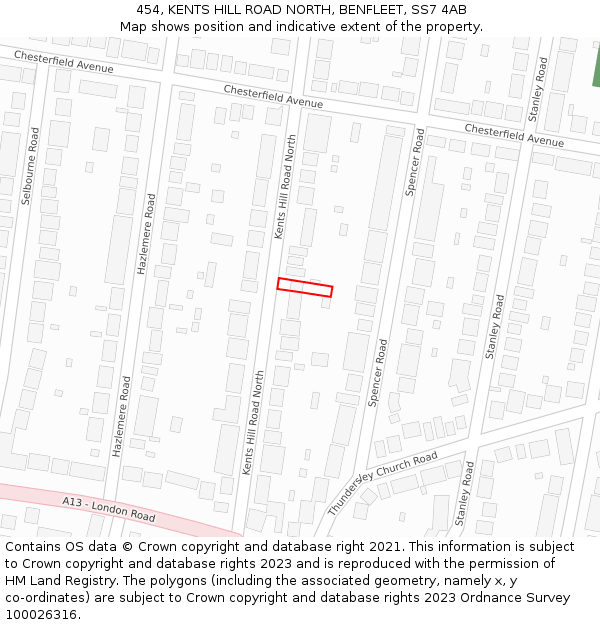 454, KENTS HILL ROAD NORTH, BENFLEET, SS7 4AB: Location map and indicative extent of plot