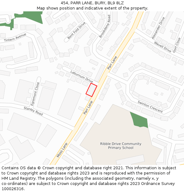 454, PARR LANE, BURY, BL9 8LZ: Location map and indicative extent of plot