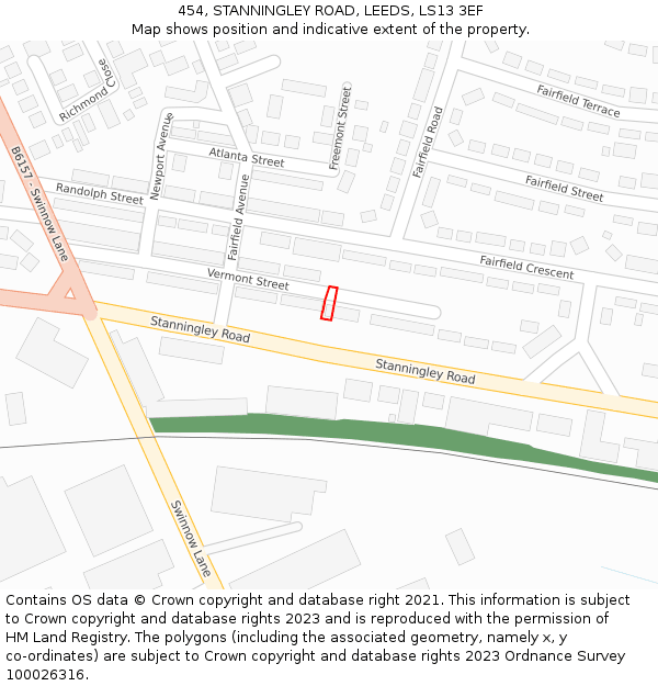 454, STANNINGLEY ROAD, LEEDS, LS13 3EF: Location map and indicative extent of plot