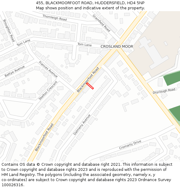 455, BLACKMOORFOOT ROAD, HUDDERSFIELD, HD4 5NP: Location map and indicative extent of plot
