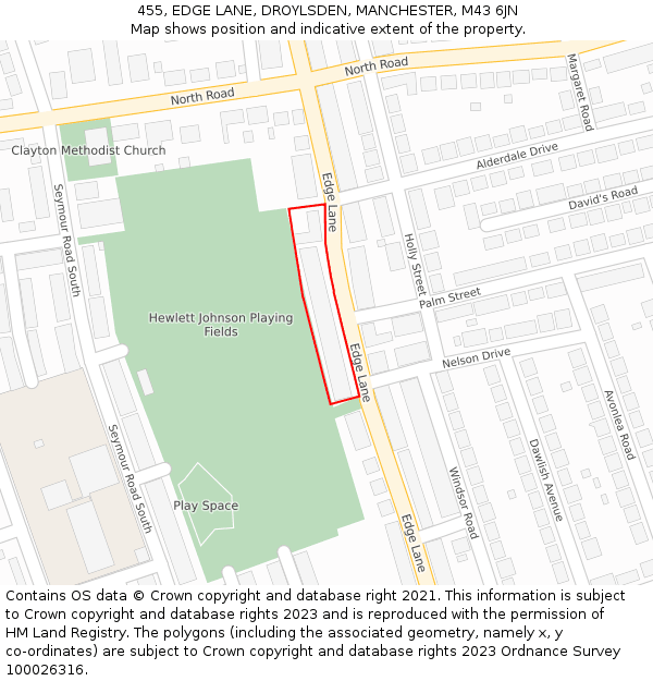 455, EDGE LANE, DROYLSDEN, MANCHESTER, M43 6JN: Location map and indicative extent of plot