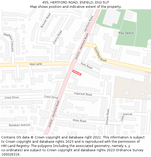 455, HERTFORD ROAD, ENFIELD, EN3 5UT: Location map and indicative extent of plot
