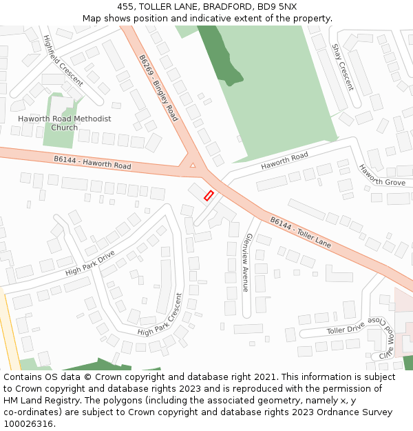 455, TOLLER LANE, BRADFORD, BD9 5NX: Location map and indicative extent of plot