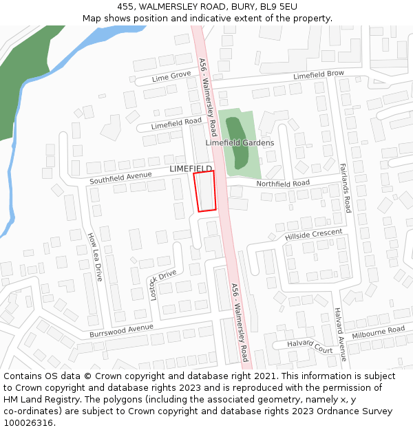 455, WALMERSLEY ROAD, BURY, BL9 5EU: Location map and indicative extent of plot