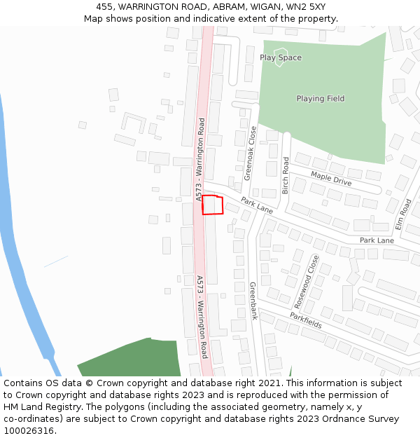 455, WARRINGTON ROAD, ABRAM, WIGAN, WN2 5XY: Location map and indicative extent of plot