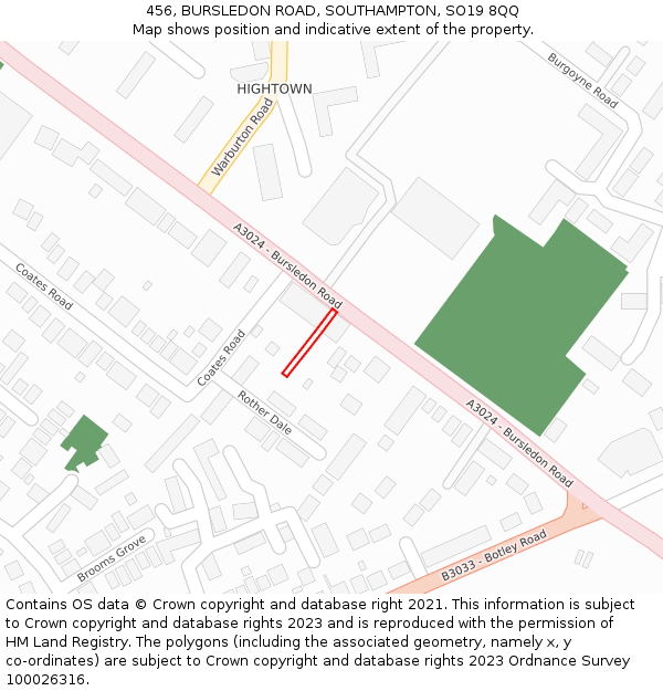 456, BURSLEDON ROAD, SOUTHAMPTON, SO19 8QQ: Location map and indicative extent of plot
