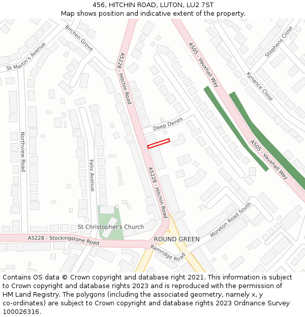 456, HITCHIN ROAD, LUTON, LU2 7ST: Location map and indicative extent of plot