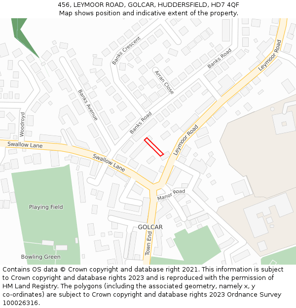 456, LEYMOOR ROAD, GOLCAR, HUDDERSFIELD, HD7 4QF: Location map and indicative extent of plot