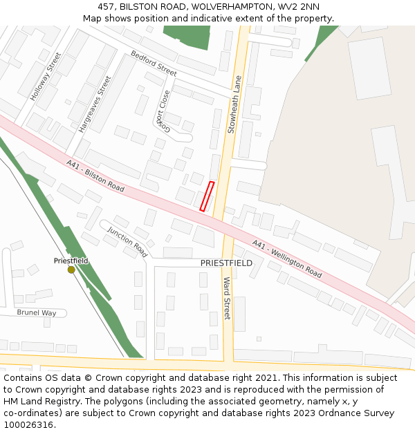 457, BILSTON ROAD, WOLVERHAMPTON, WV2 2NN: Location map and indicative extent of plot