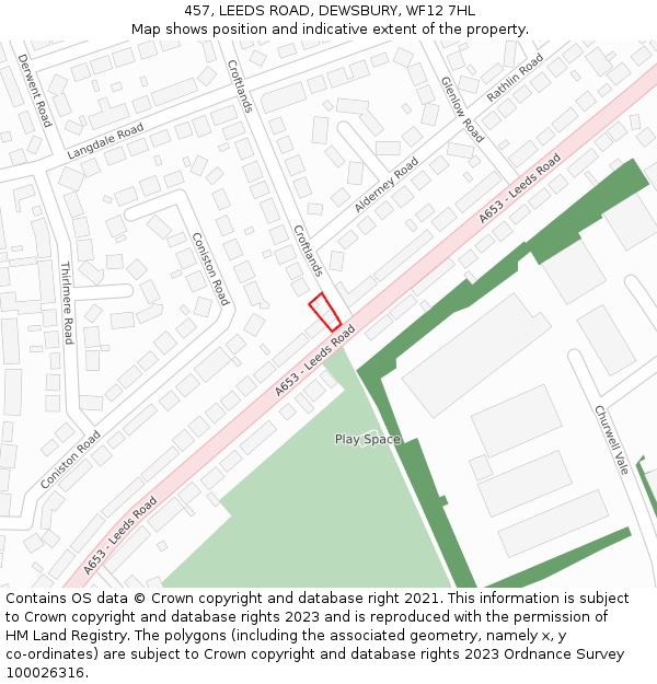 457, LEEDS ROAD, DEWSBURY, WF12 7HL: Location map and indicative extent of plot