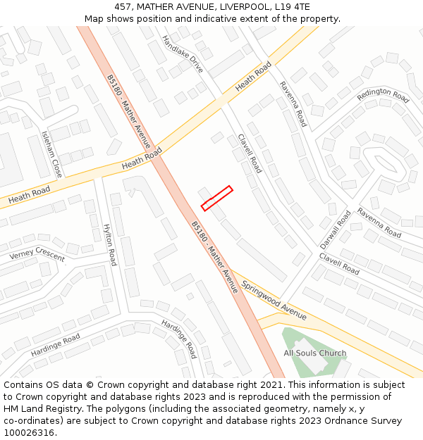 457, MATHER AVENUE, LIVERPOOL, L19 4TE: Location map and indicative extent of plot