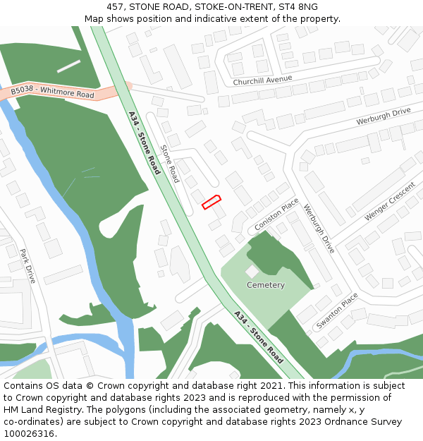 457, STONE ROAD, STOKE-ON-TRENT, ST4 8NG: Location map and indicative extent of plot