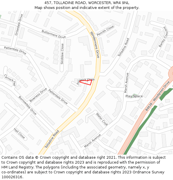 457, TOLLADINE ROAD, WORCESTER, WR4 9NL: Location map and indicative extent of plot