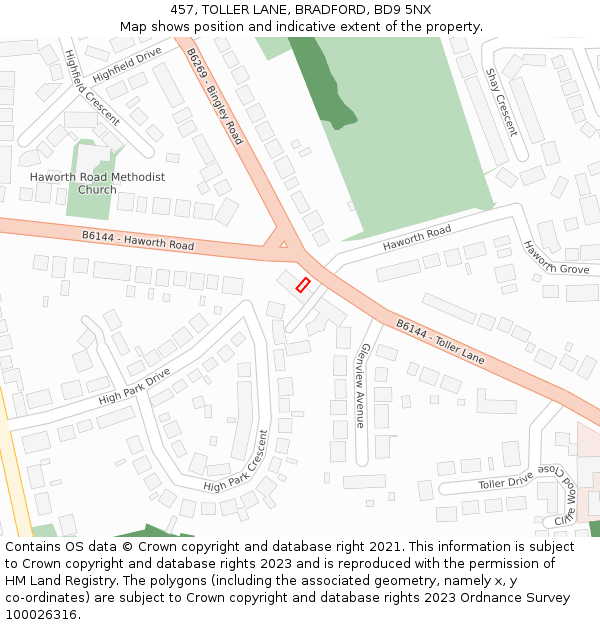 457, TOLLER LANE, BRADFORD, BD9 5NX: Location map and indicative extent of plot