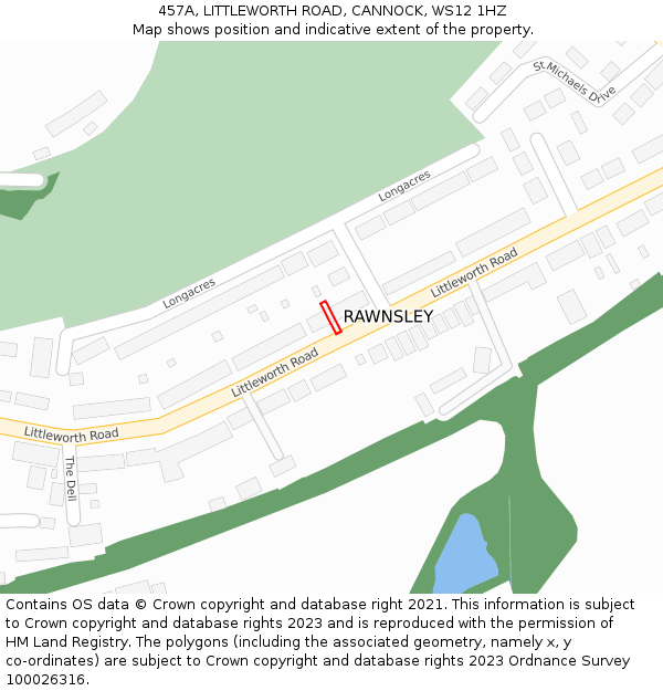 457A, LITTLEWORTH ROAD, CANNOCK, WS12 1HZ: Location map and indicative extent of plot