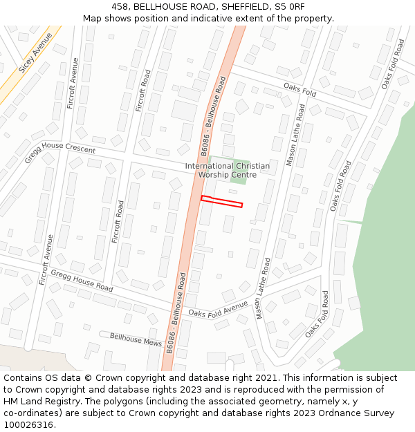 458, BELLHOUSE ROAD, SHEFFIELD, S5 0RF: Location map and indicative extent of plot