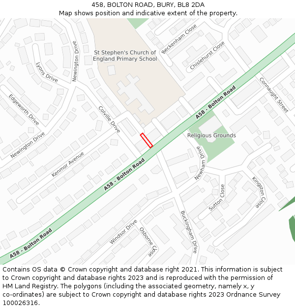 458, BOLTON ROAD, BURY, BL8 2DA: Location map and indicative extent of plot