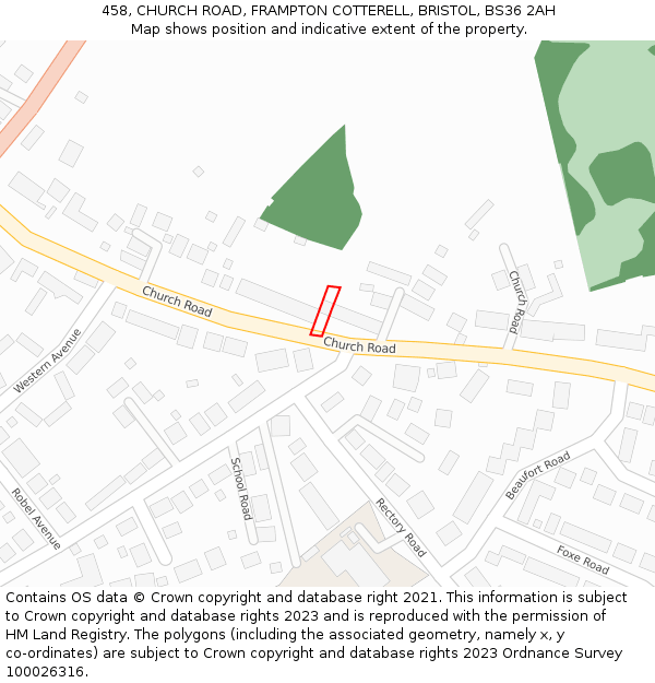 458, CHURCH ROAD, FRAMPTON COTTERELL, BRISTOL, BS36 2AH: Location map and indicative extent of plot